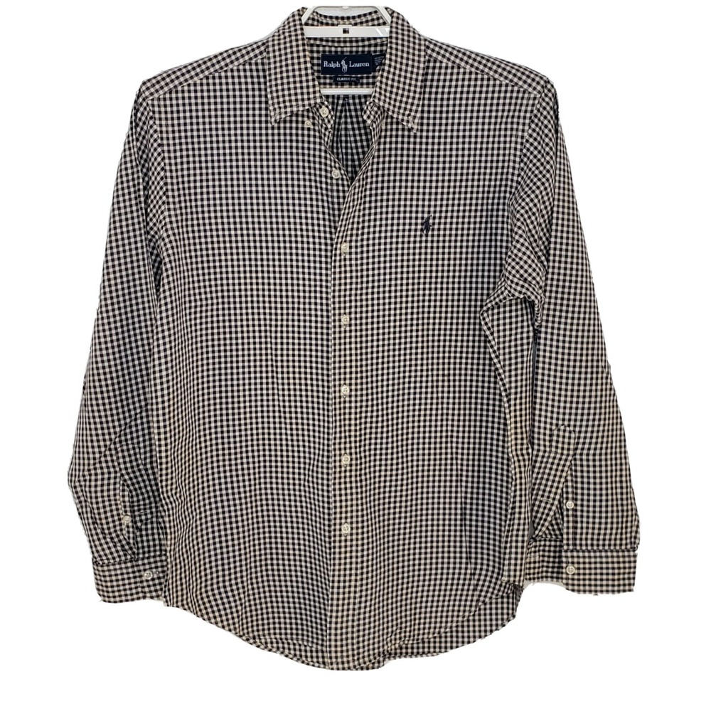 Ralph Lauren Menx‎ Shirt Large L/S Blue Check Classic Fit Collared Button Down